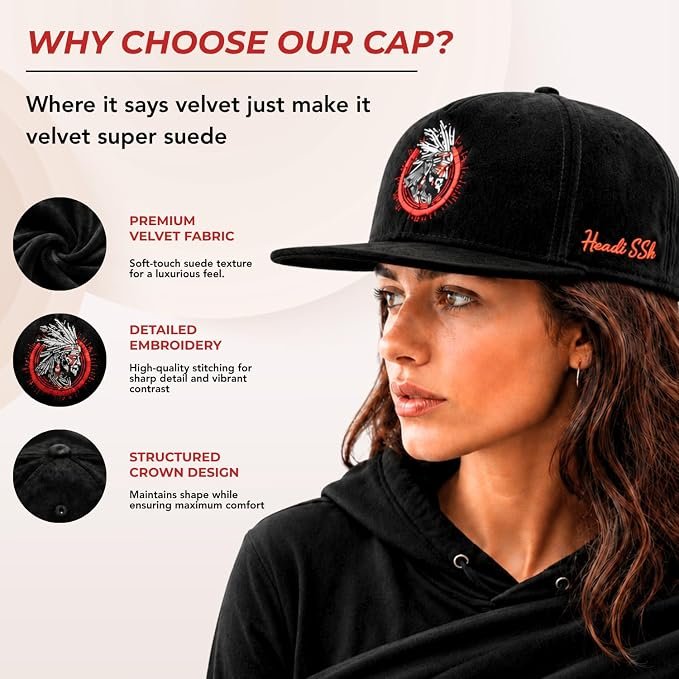 Unisex Snapback Hip Hop Cap | Premium Velvet Suede | Black image 2